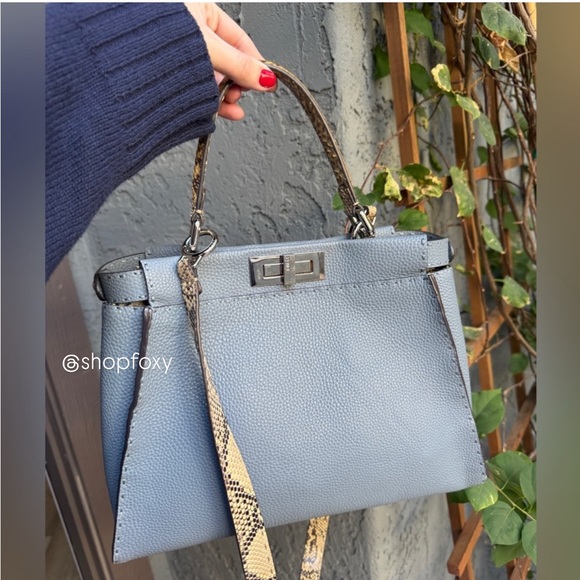Fendi Handbags - Fendi Cuoio Romano Selleria Leather Python Peekaboo Bag